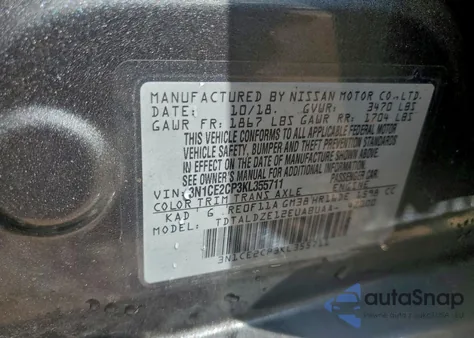 2019 Nissan Versa Note S z USA, uszkodzony, nr VIN 3N1CE2CP3KL355711